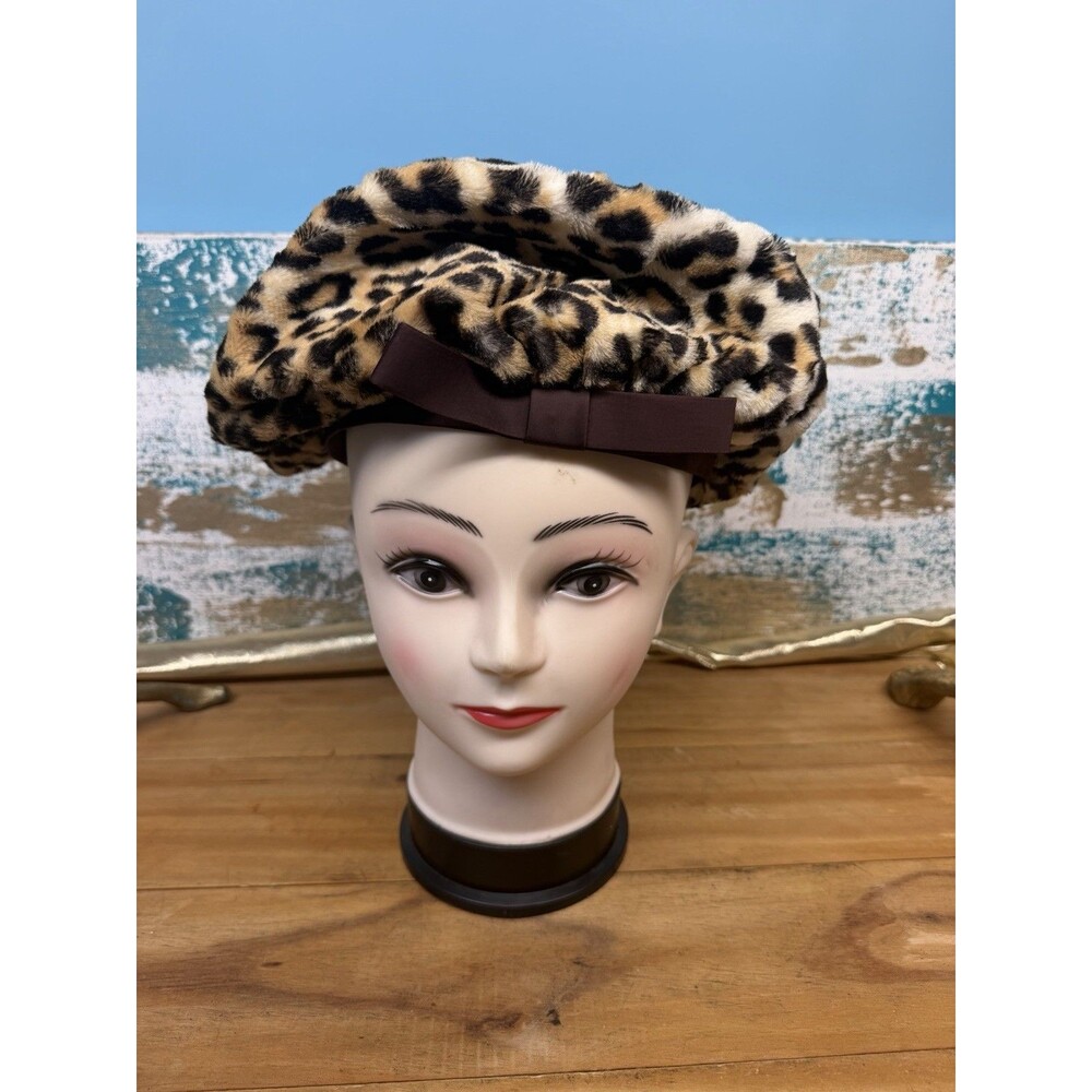 Vintage 50’s-60’s Leopard Print Faux Fur Hat Union Made USA MCM